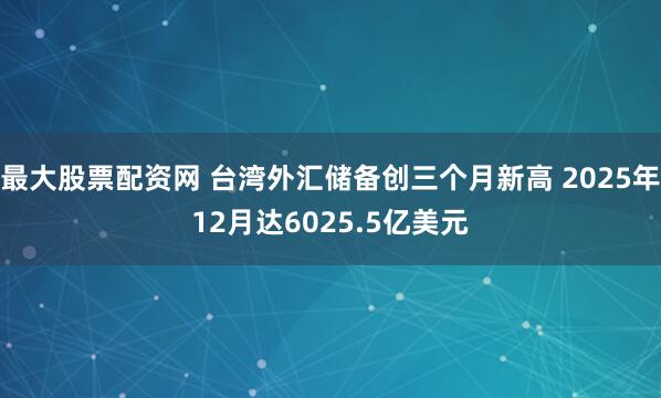 最大股票配资网 台湾外汇储备创三个月新高 2025年12月达6025.5亿美元